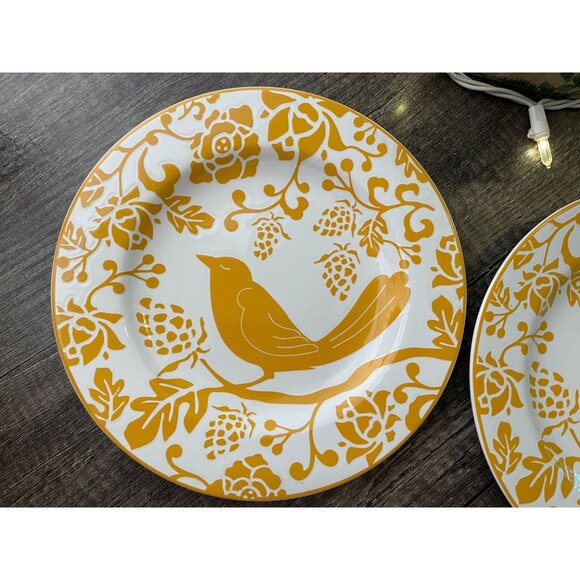 (2) Pier 1 Stoneware Yellow Bird 8" Plate decor discontinued rare boho cottage - Picture 4 of 6